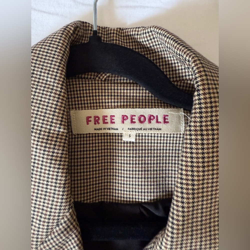 Free People Black and Cream Checkered Blazer